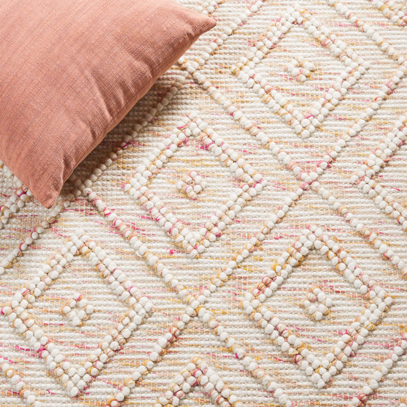 Tapis en laine / coton tissé à la main Stathelle en ivoire / rouge, Rectangle 5 pi x 8 pi