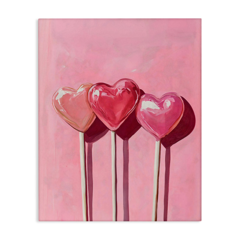 Trois sucettes sur toile rose, design par Arlington Prints, H 20 po x l 16 po