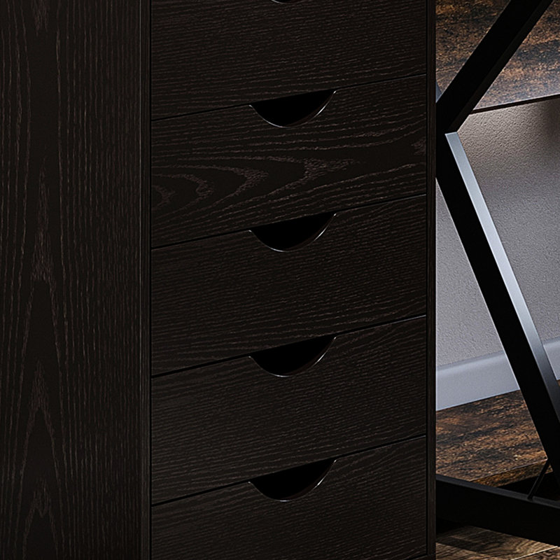 Nordic Style 5 Drawer File Cabinet, Brown - Offers Extra Storage For Office And Home Minimalist Compact Practical &