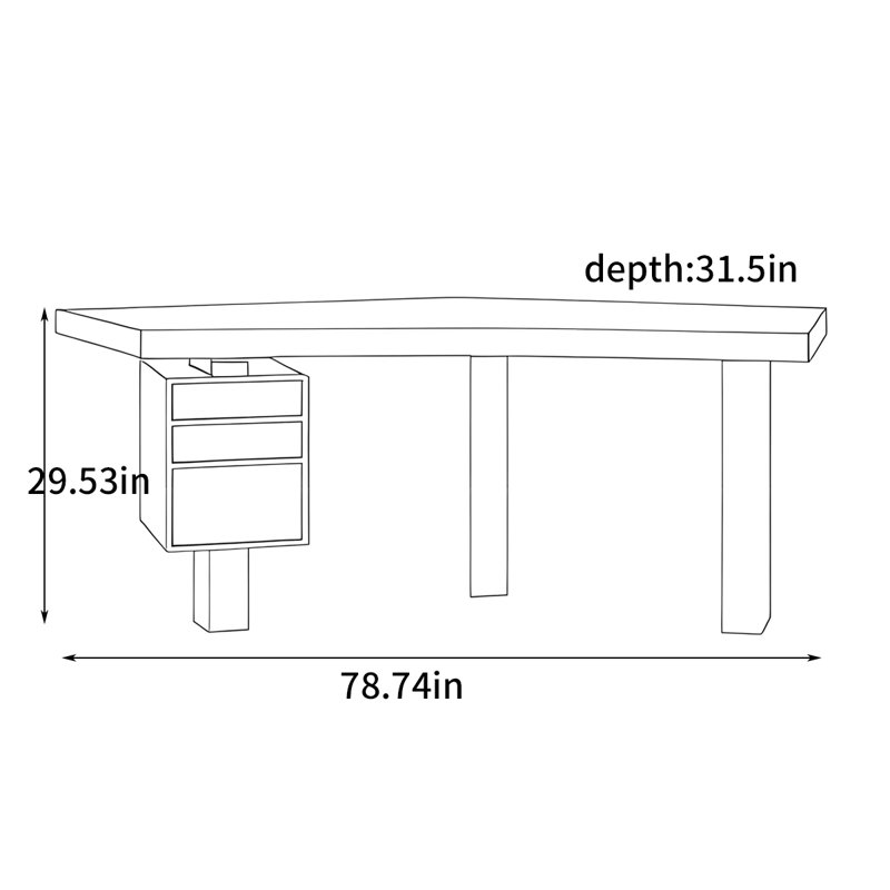 Nordic style minimalist desk, 29.53" H x 78.74" W x 31.5" D