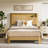 MDF Platform Bed, Full Extra Long Size With Storage Headboard and Built-In Charging Station, Natural Finish-129232188