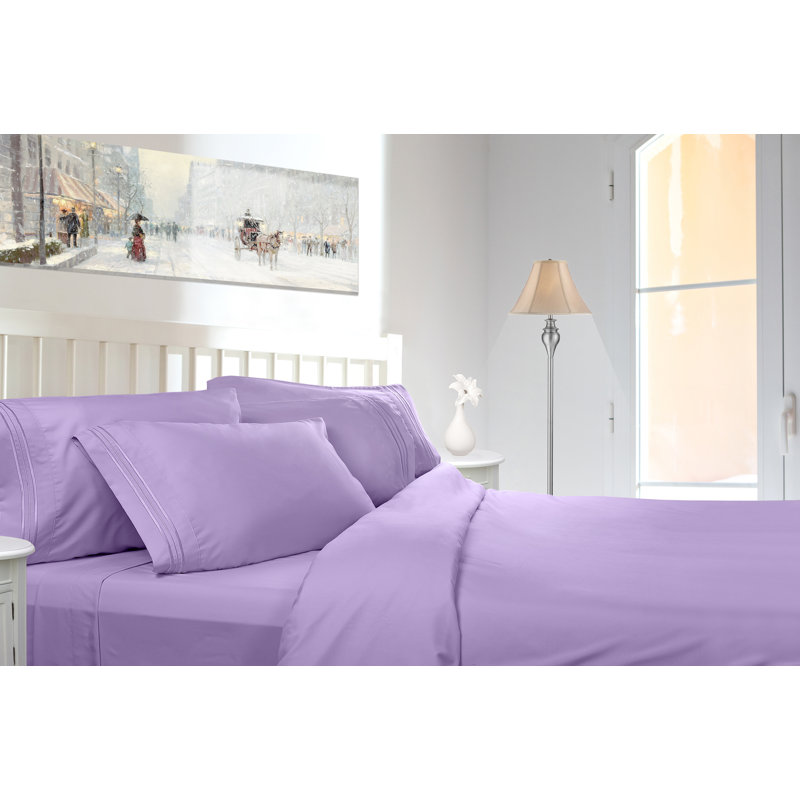 Microfiber Striped Sheet Set, Lavender, Queen Sheet Set + Fitted Sheet + 2 Pillowcases