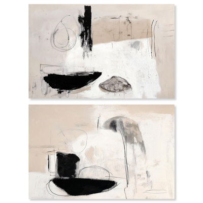 «Neutral Harmony», ensemble de 2 reproductions d'art sur toile abstraites par Art Remedy, 15 x 10