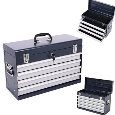 Portable 21-Inch Metal Tool Chest With 4 Drawers, Bearing Slide System, And Powder Coated Surface For Long - Lasting Keeping Smooth Slide, , Padding