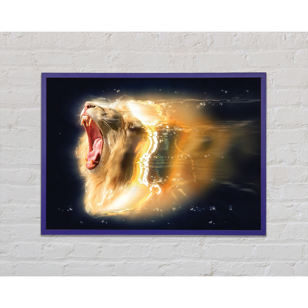 Lion Roaring Light Gerahmter Druck Wandkunst