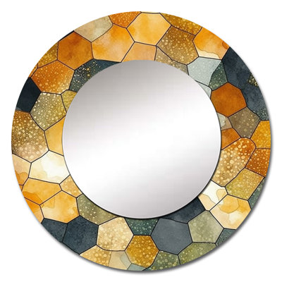 Colorfull Hexagone II - Abstract Shapes Unique Wall Mirror, Modern Round Mirror, Printed Metal Art
