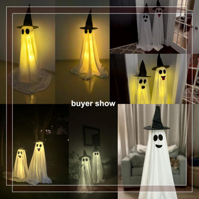 Halloween Outdoor Glowing Ghost Decor (2 Pcs) - Adjustable 60In Height, Remote String Lights (8 Modes/Timer), Custom Faces For Yard Haunted House