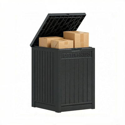 48 Gallon Lockable Package Drop Box with Deliveries Sign, Weather-Resistant Outdoor Delivery Box for Protected Parcel Storage
