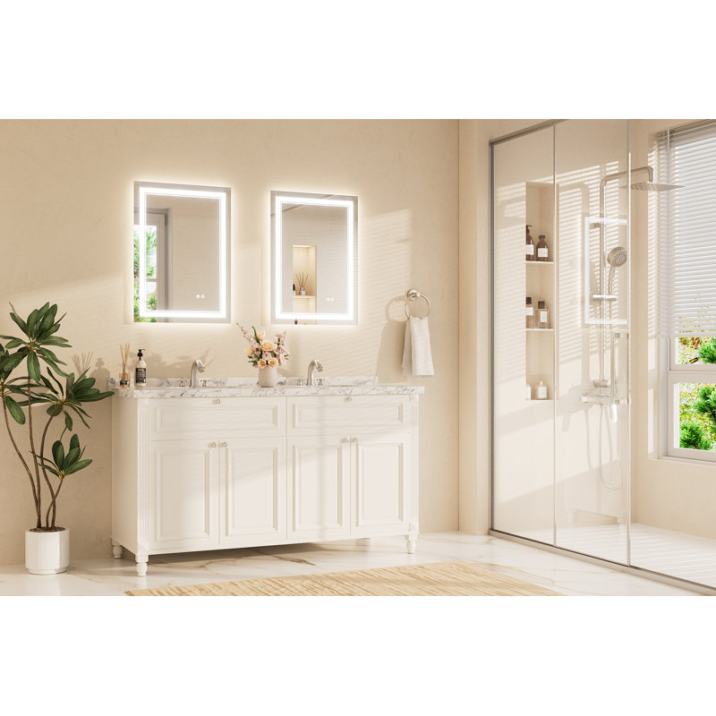 Frontlit and Backlit LED Bathroom vantiy Mirror,3 Color Dimmable Light & Anti-fog Tempered Glass mirror, 28" x 20", Rectangle