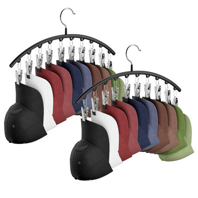Hat Hangers for Closet, Metal 2 Pack Hat Organizer Holder for Hanger Closet Display, Hat Racks for Baseball Caps w/10 Clips, Hat Holder for Ball Caps & Accessories, Black