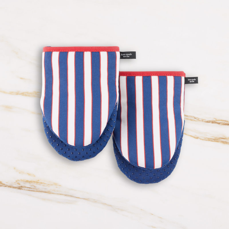 Kate Spade New York Loop And Dot Striped Cotton Oven Mitt Set, Blue