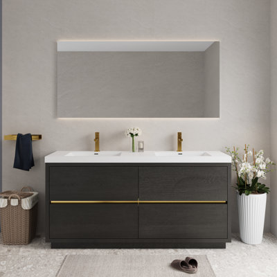 Meuble-lavabo autoportant avec lavabos doubles, tiroirs à fermeture en douceur