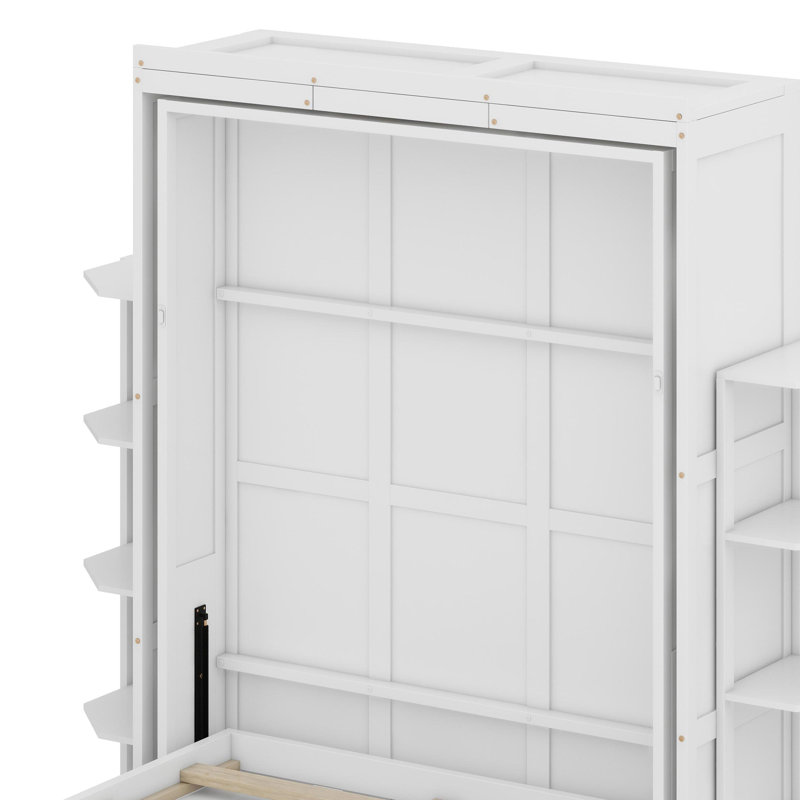 Lit escamotable avec armoire murale cachée, Blanc