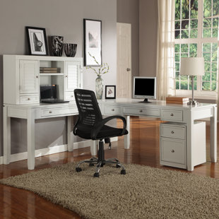 Boca 4 Piece Solid Wood L-Shaped Computer Desk Office Set with Hutch