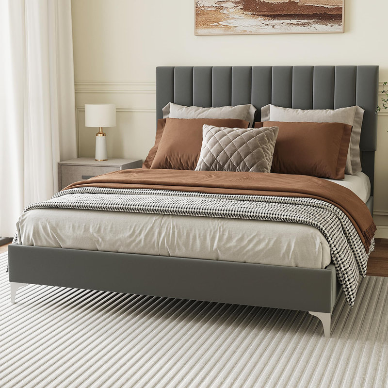 Velvet Platform Bed Frame, Queen