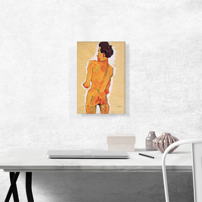 «Stehender Mannlicher Ruckenakt 1910» par Egon Schiele, reproduction d'art sur toile tendue, H 18 po x l 12 po x 1,5 po