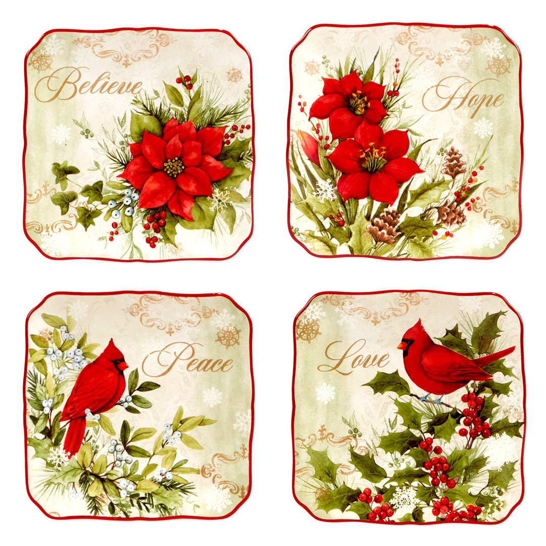 Winter''s Medley Set Of 4 Canape Plates Certified International