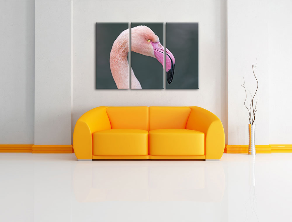 3-tlg. Leinwandbilder-Set „Flamingo im Seitenprofil“, Fotodruck