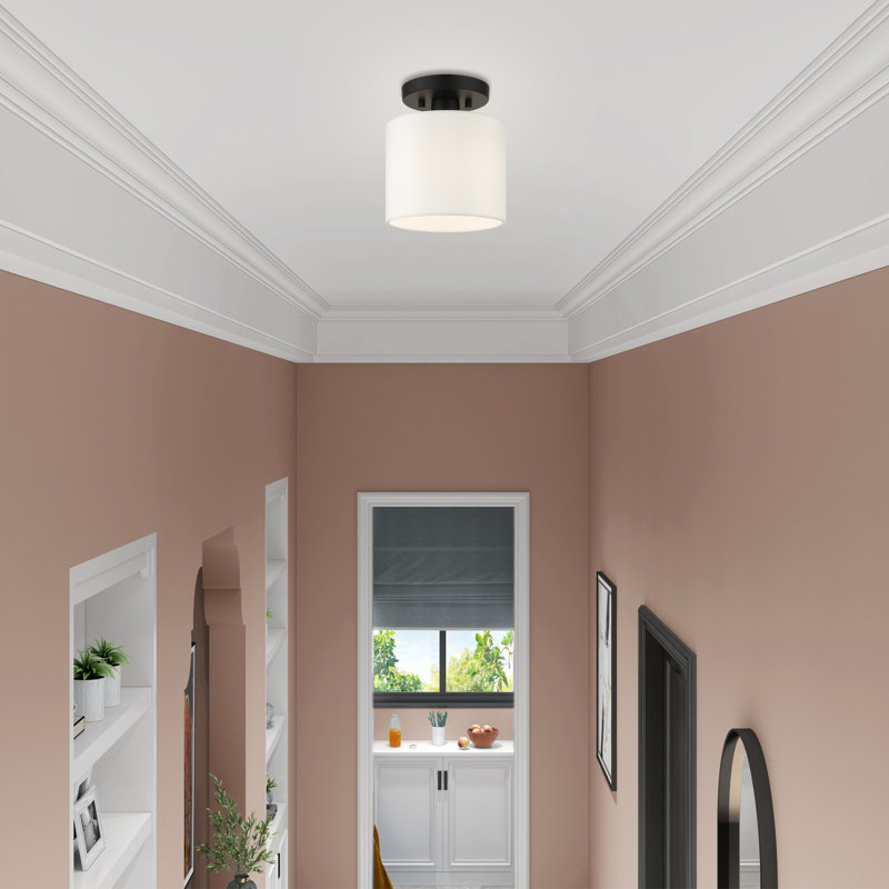 Carita Fabric Semi Flush Mount, 8.5" H x 7" W x 7" D, Black