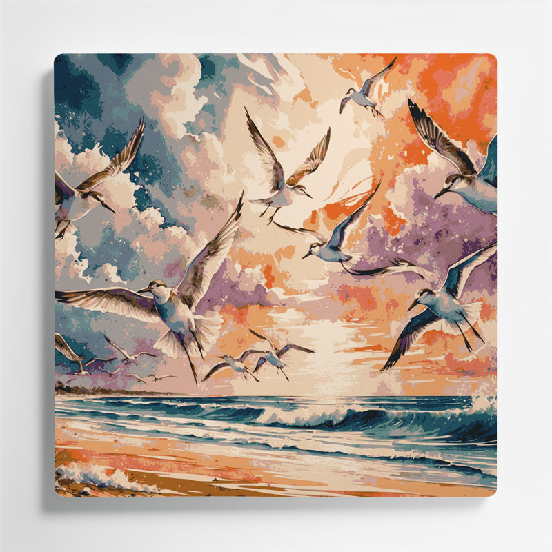 «Nautical Beach oiseaux», art mural en métal beige, H 32 po x l 32 po
