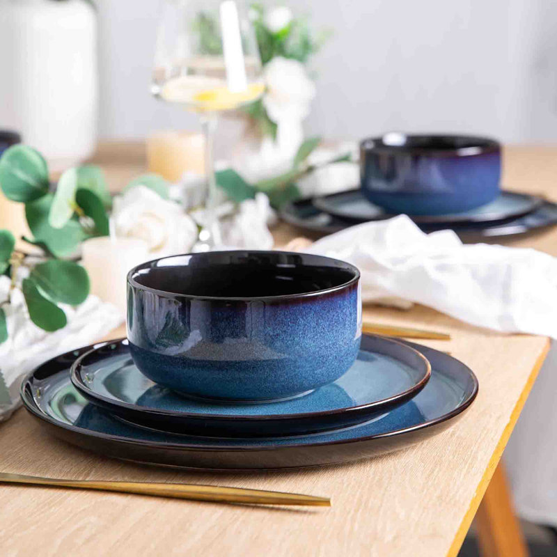 Rinoa Piece Ceramic Dinnerware Set - Service for 4, Space Blue