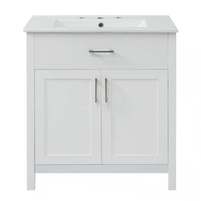 30-Inch  Bathroom Vanity with Ceramic Sink and Ample Storage - The Perfect Choice for Small Bathrooms