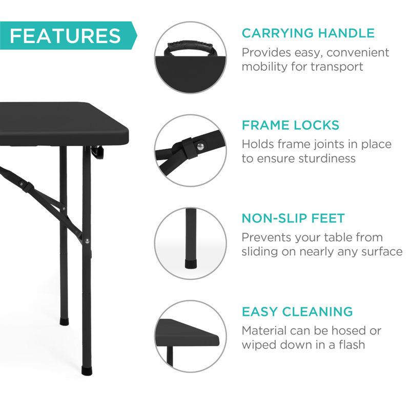 Black Heavy-Duty 4ft Folding Table with Handle