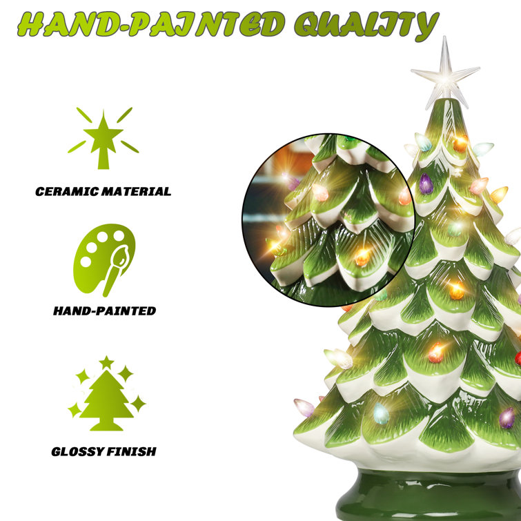Ceramic Tabletop Christmas Tree Hand Painted Battery-Powered
