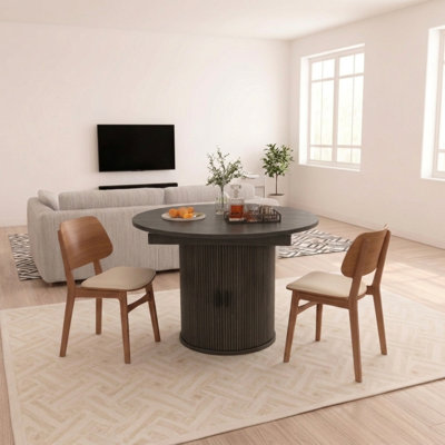 Table de salle à manger extensible avec base de rangement, table en bois de style ferme moderne de 4 à 6 places pour petits espaces