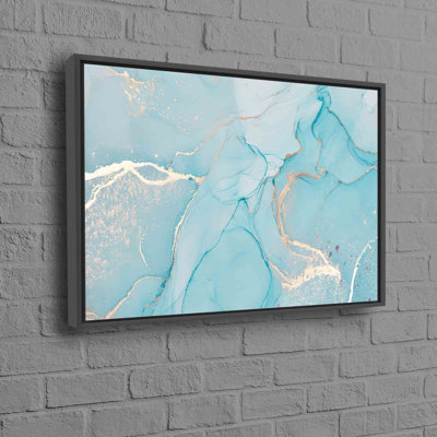 Modern Turquoise Marble Art Canvas Featuring Silver Abstract Painting Ideal for Contemporary Wall Decor in a Stylish Home Design