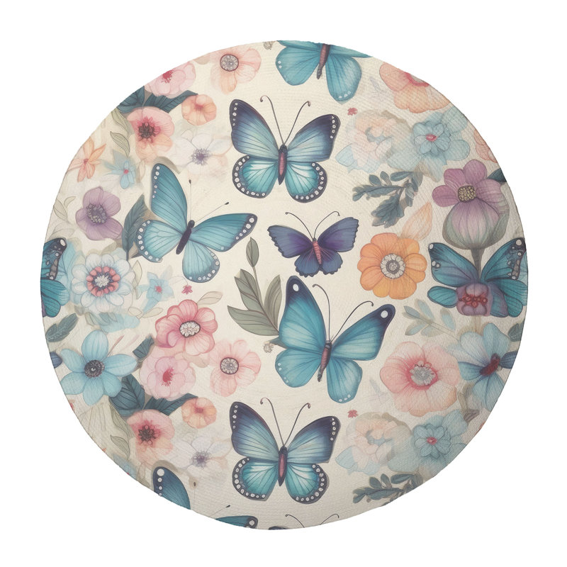 Fluttered Blossoms Braided Rug, Round 5'