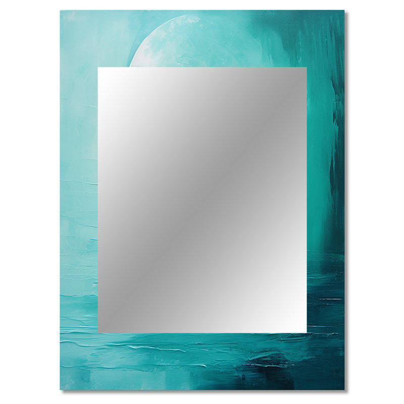 Miroir mural Teal Moon Tranquility I - Moon, grand miroir bleu, impression sur métal, 40 po x 30 po