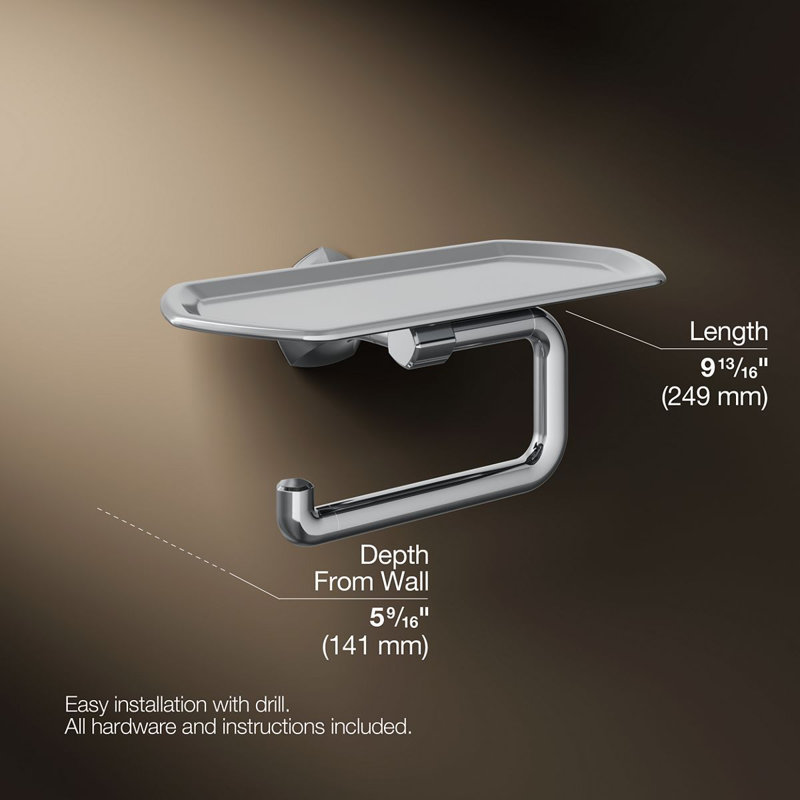 Occasion Toilet Paper Holder With Tray, Polished Chrome