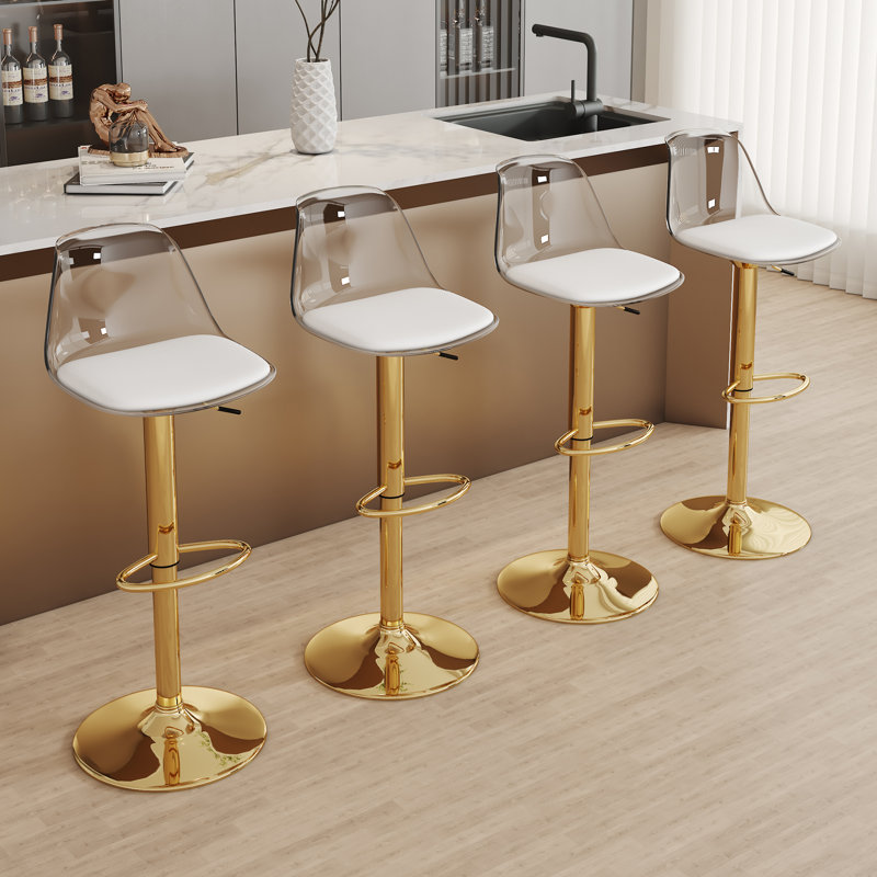 Kimara Modern 360° Rotation Pneumatic Height Adjustment 40" Counter Stools (Set of 4), Gold