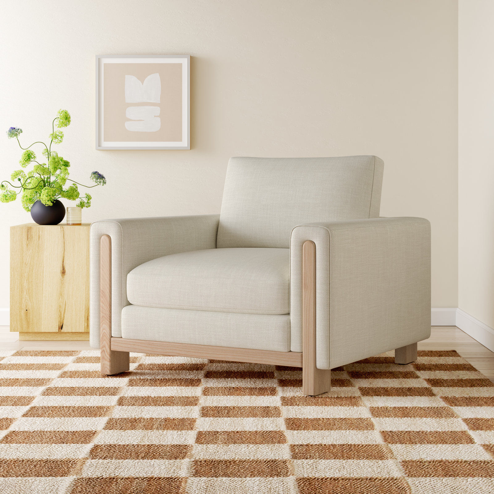 Adika Upholstered Armchair, Effie Linen Performance Basketweave