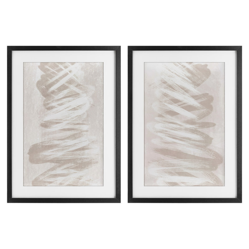 Ensemble de 2 impressions encadrées sous verre Minimal Beige Waves, design par Martina Pavlova, H 20 po x l 14 po