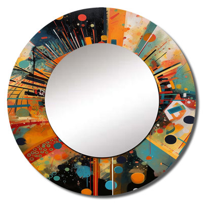 Piercarla Orange Retro Vibe BackgIV - Geometric Decorative Mirror, Orange Wall Mirror, Printed Metal Art