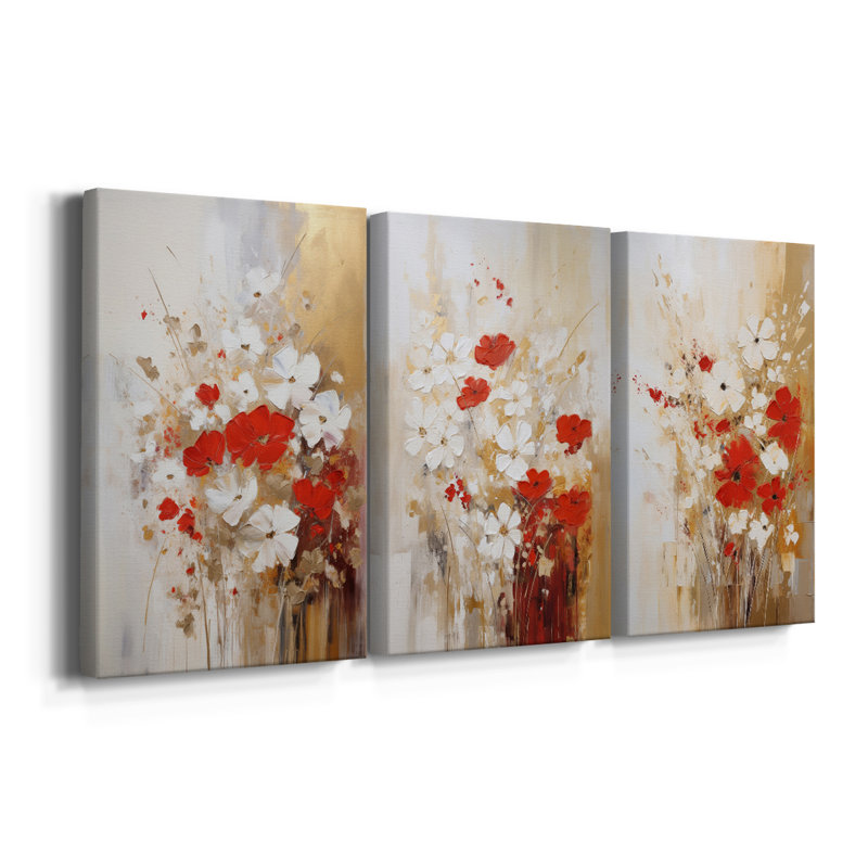Floral Study Series XCIX - Ensemble de 3 toiles tendues avec châssis - Prêt à être accroché, H 60 po x l 40 po