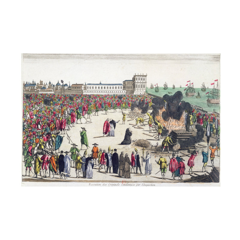 «French School Auto Da Fe In Lisbon, Mid 18Th Century», art sur toile, H 12 po x l 19 po