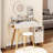 Round Mirror Bedside Cabinet Vanity Table + Cushioned Stool