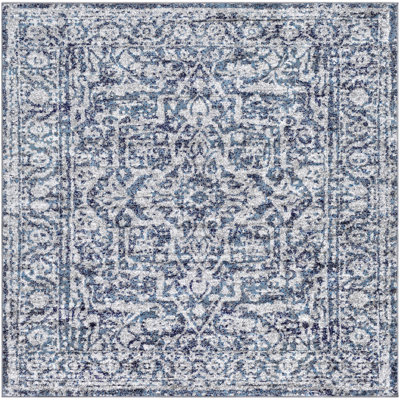 Tapis oriental bleu marine tissé au métier mécanique Ingrid