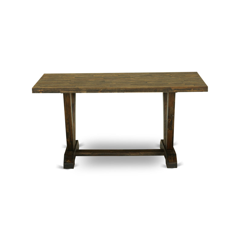 Table de salle à manger V-Style Kitchen - un plateau de table rectangulaire en bois avec des pieds élégants, Jacobean patiné