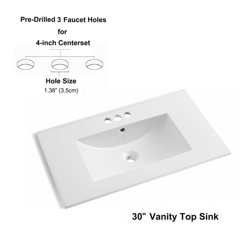 MEJE 30x18 Inch White Glossy Ceramic Drop-In Bathroom Sink