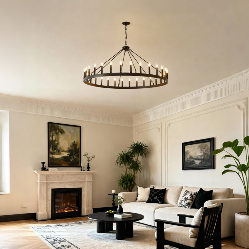 Lustre Wagon Wheel avec 30 lumières, sans ampoules incluses, base E12