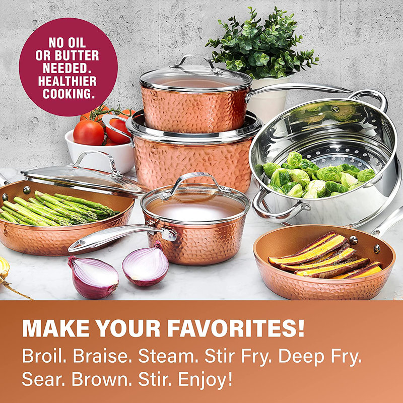 Gotham Steel Hammered Copper 10 Piece Non Stick Cookware Set