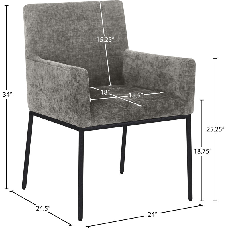 Chaise en chenille Reeves, Noir mat, Tissu gris chenille