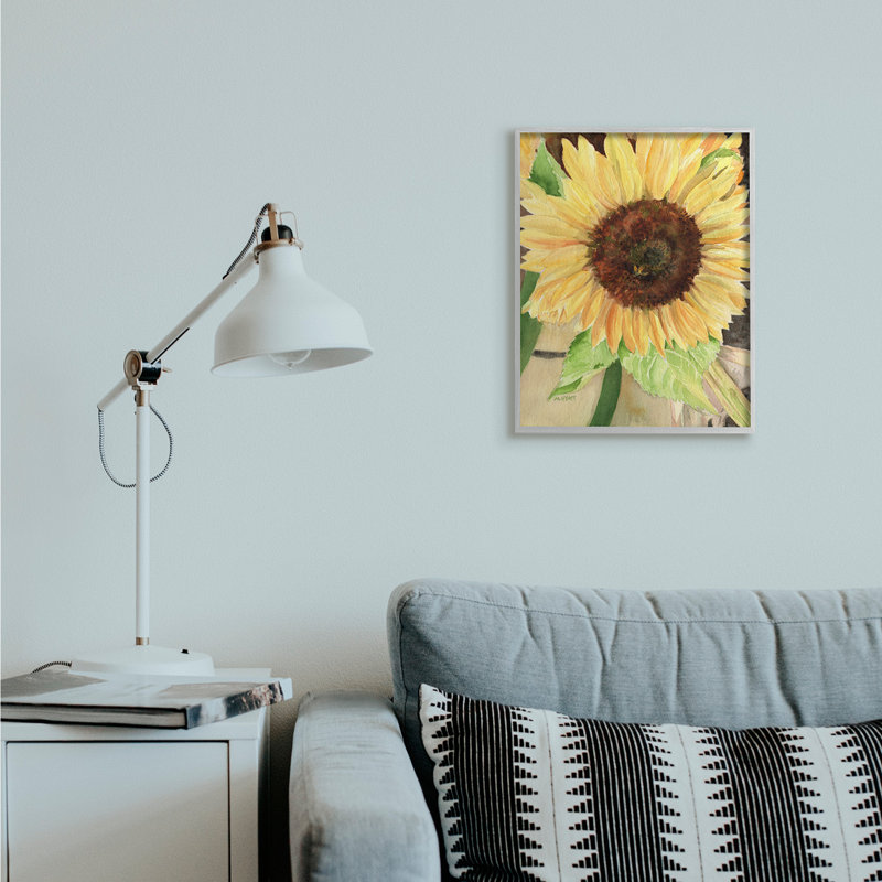 Tournesol d'été avec détail d'une abeille jaune par Melissa Hyatt - Peinture sur toile, H 20 po x l 16 po