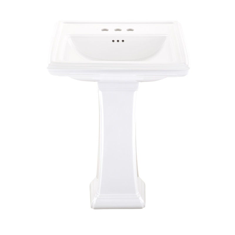 Logan 28'' Tall White Vitreous China Rectangular Pedestal Bathroom Sink with Overflow, 4" Centers
