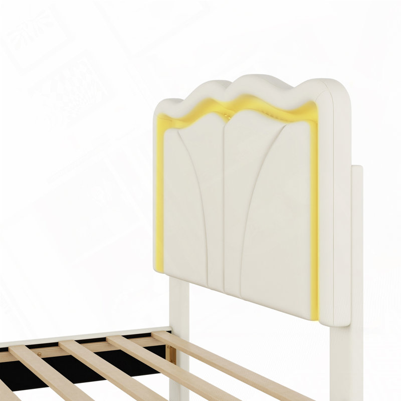 Lit rembourré en similicuir avec bandes lumineuses à DEL