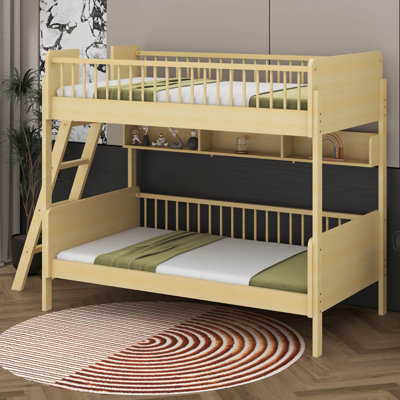 Lit superposé simple au-dessus de simple avec 3 tablettes de rangement, lit superposé en bois avec échelle, l'échelle peut être changée à gauche ou à droite